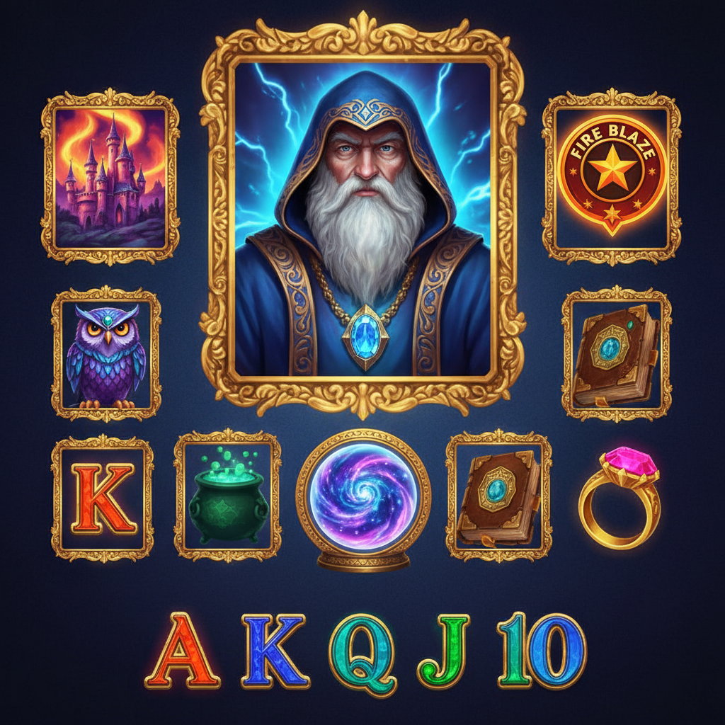 Blue Wizard paytable — all symbols and multipliers