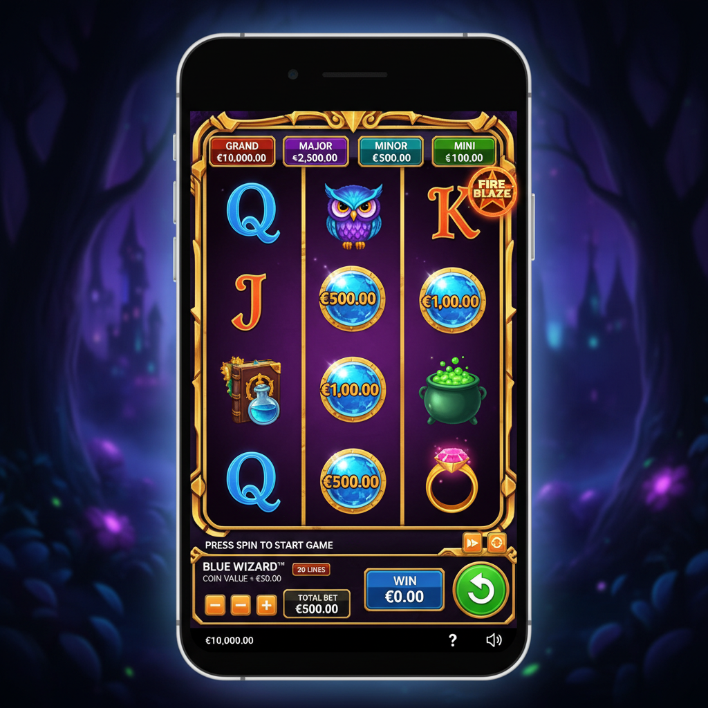 Blue Wizard - main game screen on smartphone