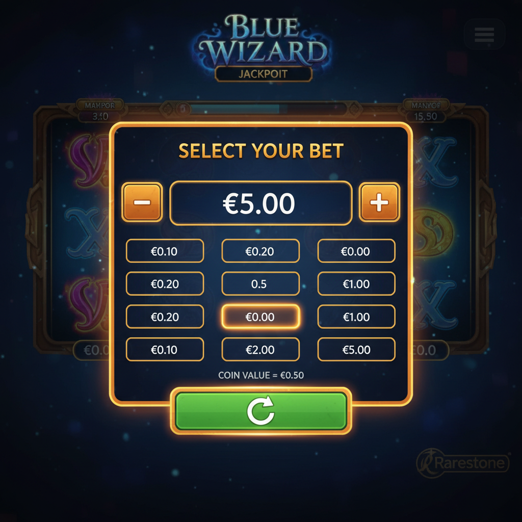 Blue Wizard - bet settings interface on mobile