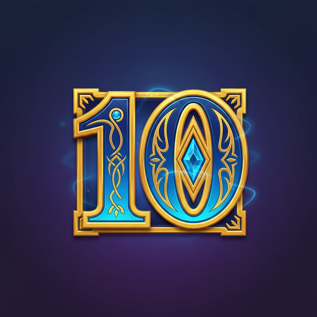 10 symbol - stylized blue number with golden outline and decorative serifs