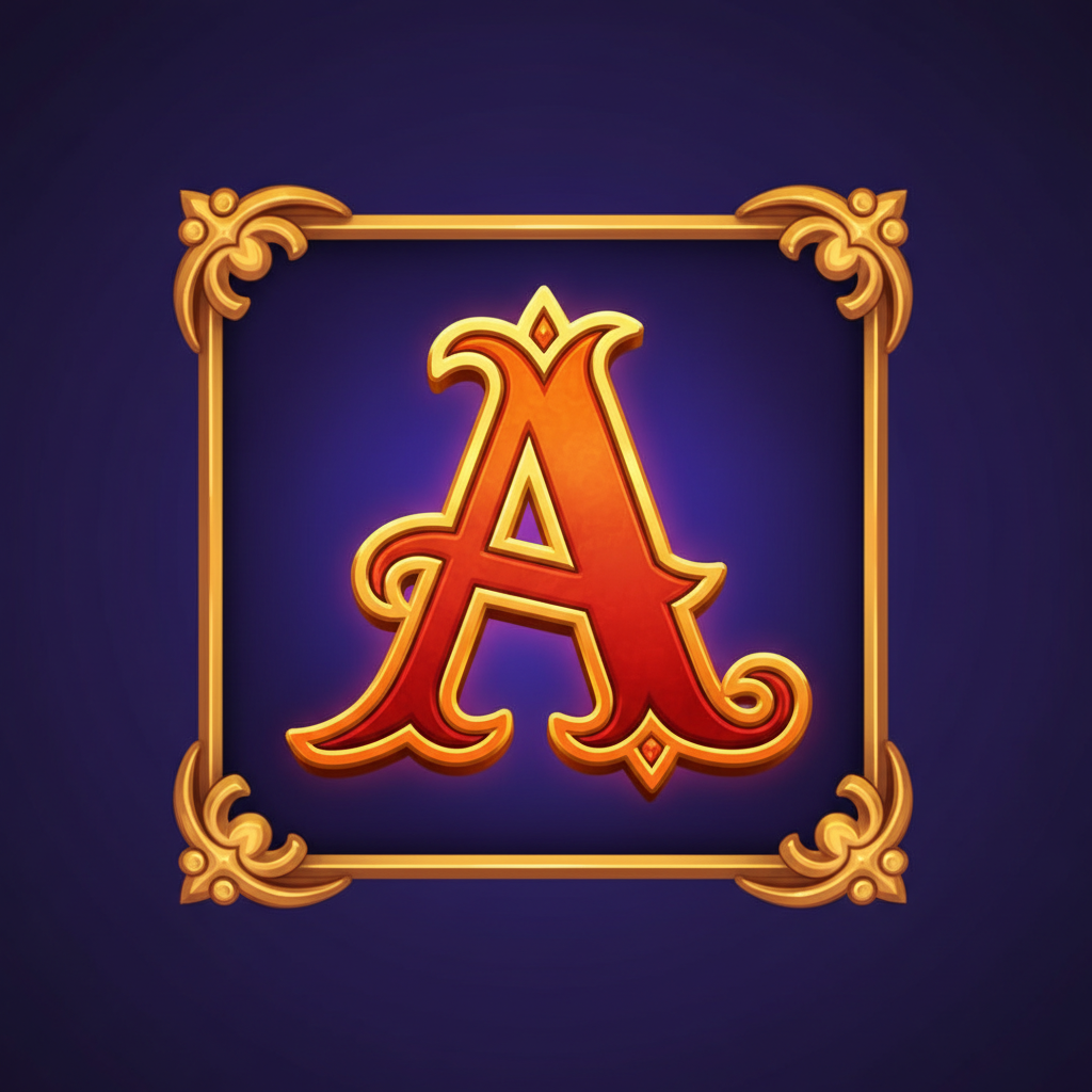 A symbol - stylized orange-red letter with golden outline and curved decorative elements