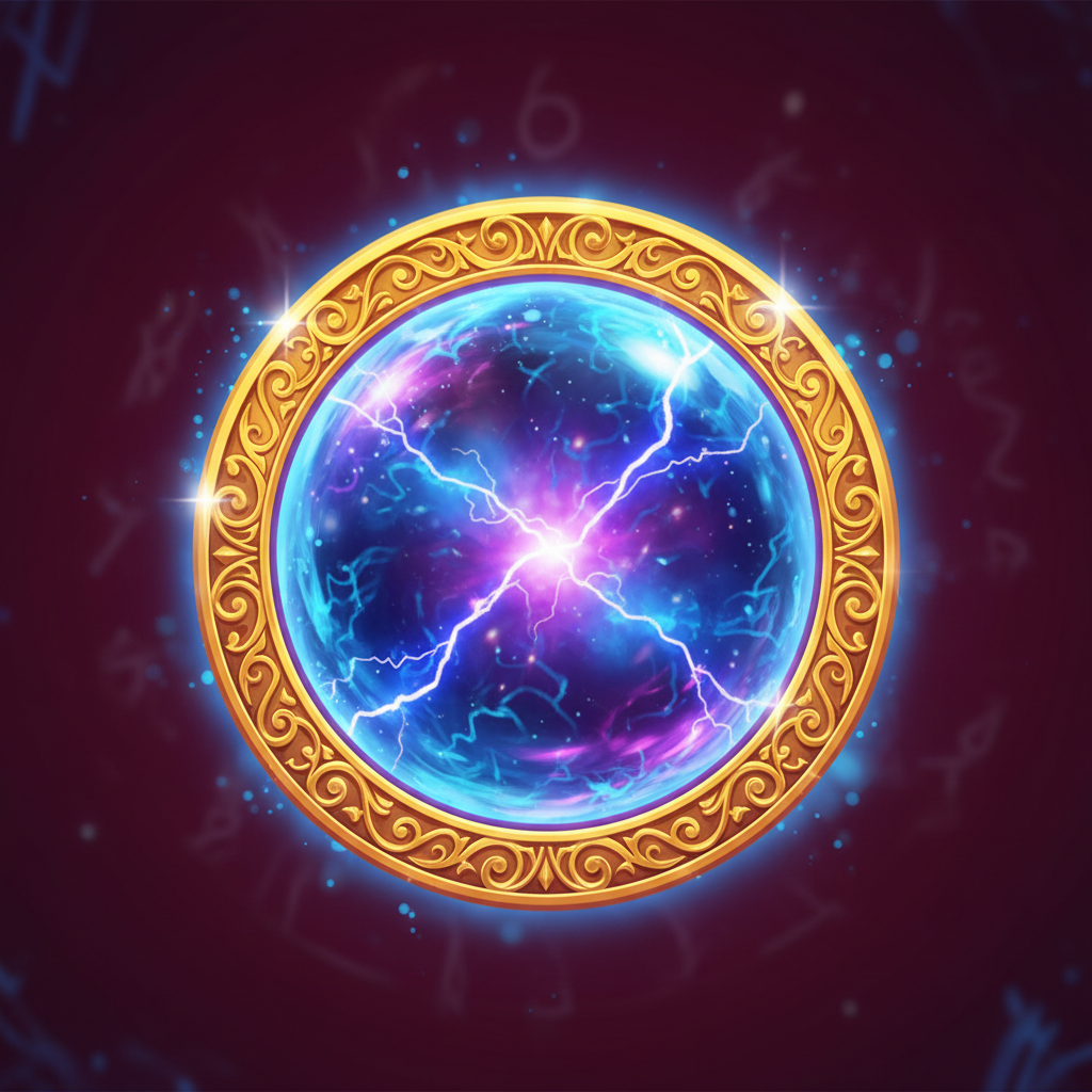 Crystal Ball bonus symbol showing glowing spherical orb with electric blue and purple magical energy and white lightning effects