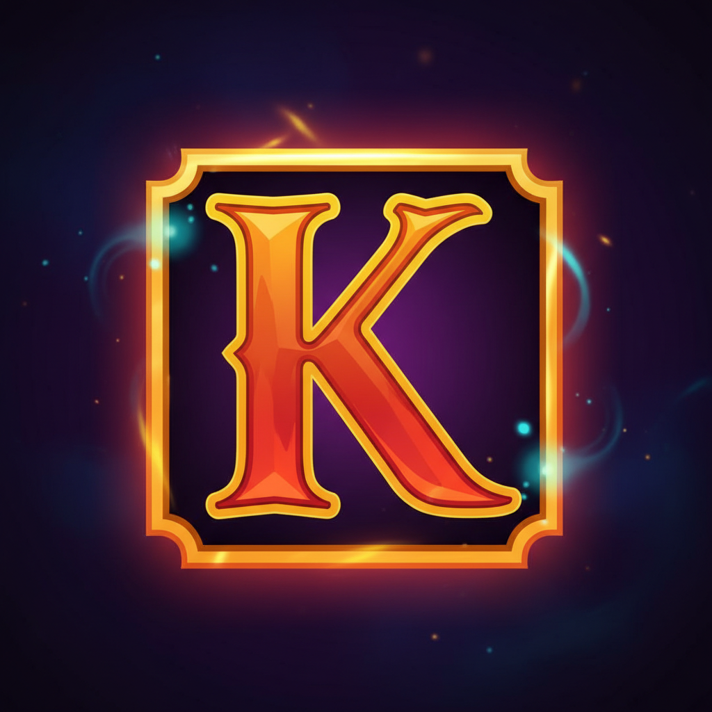 K symbol - stylized orange-red letter with golden outline and sharp angular design