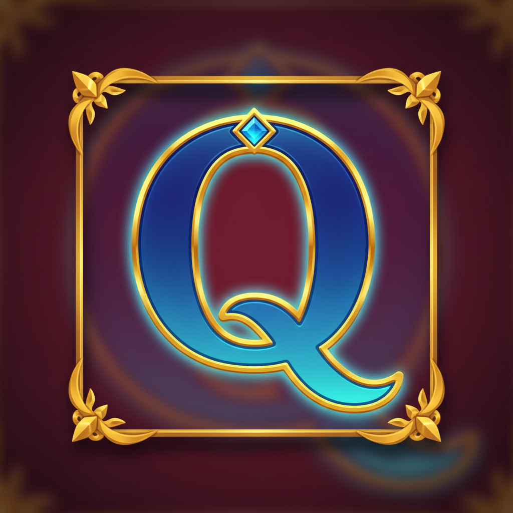 Q symbol - stylized blue letter with golden outline and decorative tail